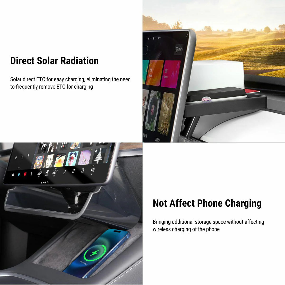 Tesla Model 3 & Model Y Center Console Organizer | Under Screen Storage with Magnetic & Solar ETC Support
