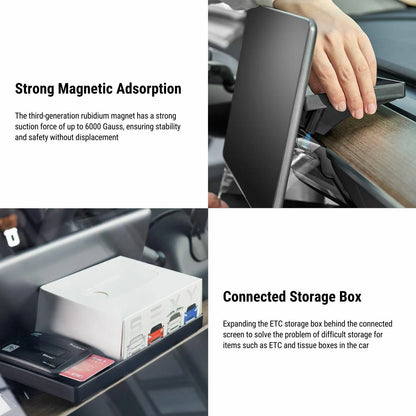 Tesla Model 3 & Model Y Center Console Organizer | Under Screen Storage with Magnetic & Solar ETC Support