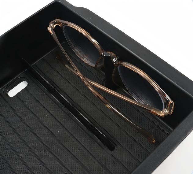 Center Console Tray Organizer for Tesla Model 3 Highland (2024+) / Model Y Juniper (2025+) — Armrest Storage Box with Flocking or ABS + Silicone Insert