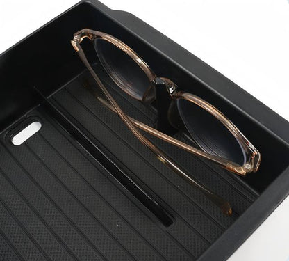 Center Console Tray Organizer for Tesla Model 3 Highland (2024+) / Model Y Juniper (2025+) — Armrest Storage Box with Flocking or ABS + Silicone Insert