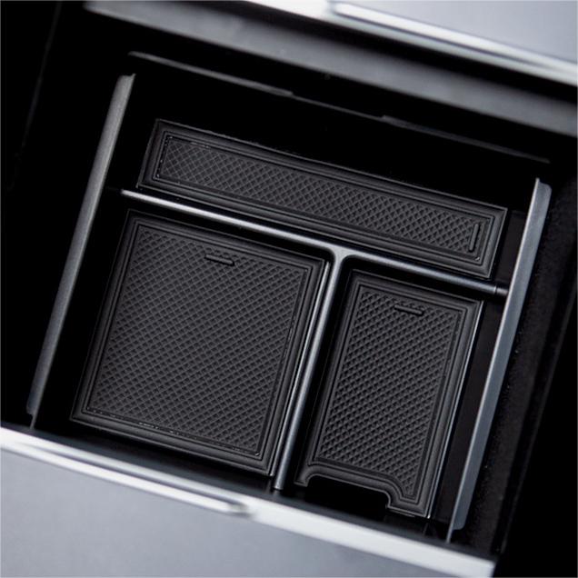 Center Front Storage Box for Tesla Model Y Juniper (2025+) & Model 3 Highland (2024+) | Flocked Interior Organizer with Hidden Magnetic Compartment