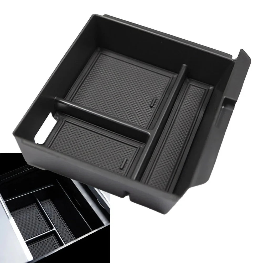 Center Front Storage Box for Tesla Model Y Juniper (2025+) & Model 3 Highland (2024+) | Flocked Interior Organizer with Hidden Magnetic Compartment