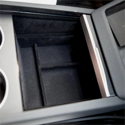 Center Front Storage Box for Tesla Model Y Juniper (2025+) & Model 3 Highland (2024+) | Flocked Interior Organizer with Hidden Magnetic Compartment