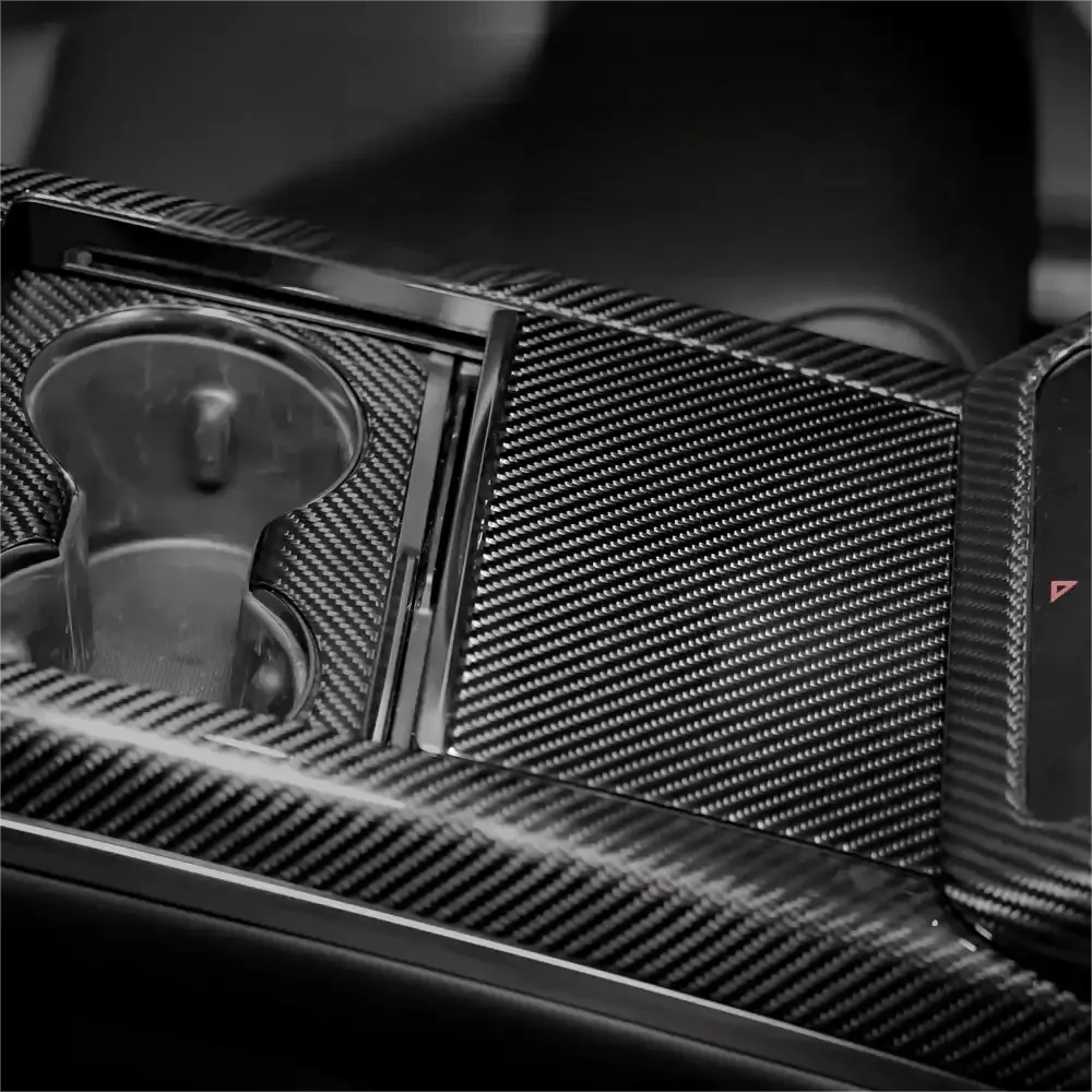 Dry Carbon Fiber Center Panel Storage Box Overlay for Tesla Model S Model 3 Model Y Model X (2021+) – Real Molded Carbon Fiber Interior Upgrade