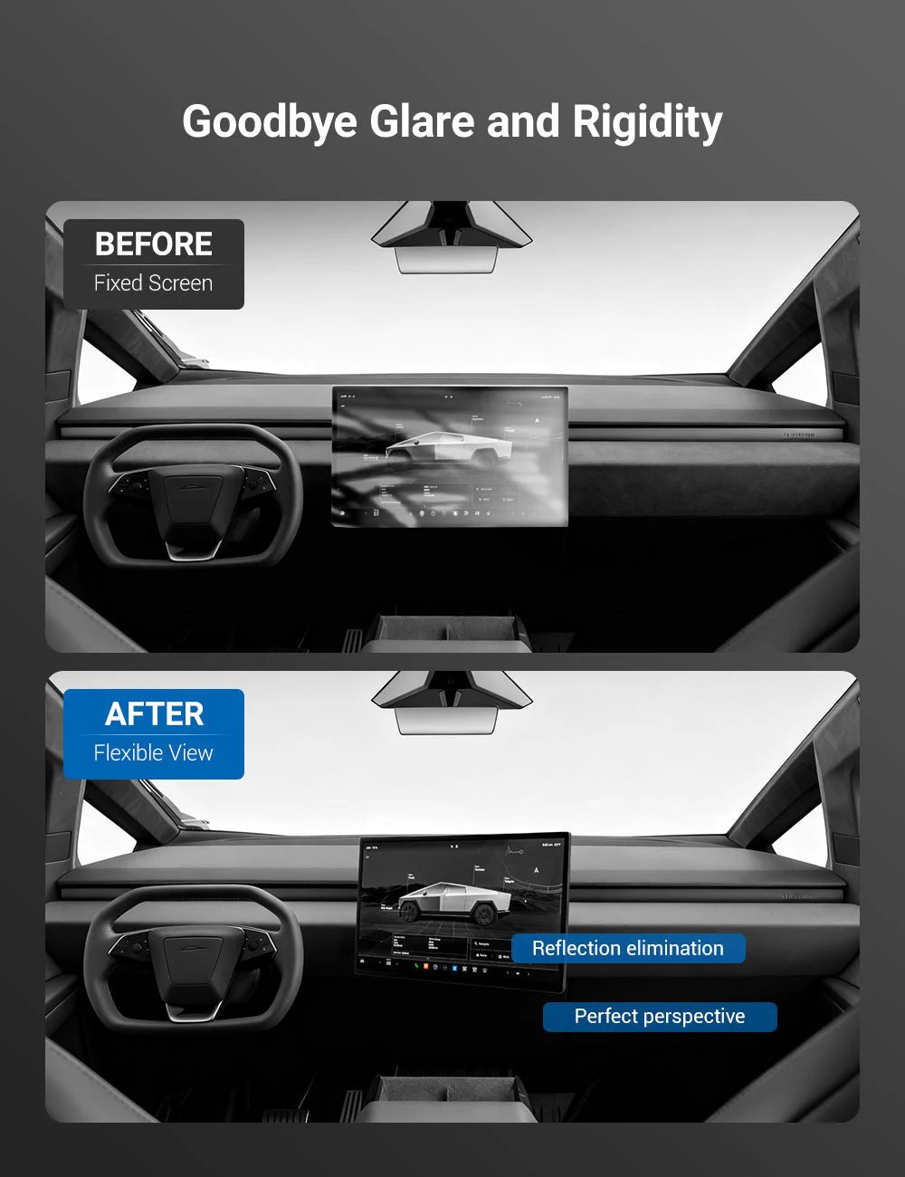 Center Screen Swivel Rotating Mount Kit for Tesla Cybertruck (2024+) | 40° Adjustable Aluminum Display Rotation Bracket