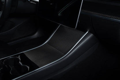 Carbon Fiber Center Console Covers for Tesla Model 3 & Model Y – Old Flip-Up Center Console (3-Piece Overlay Kit)