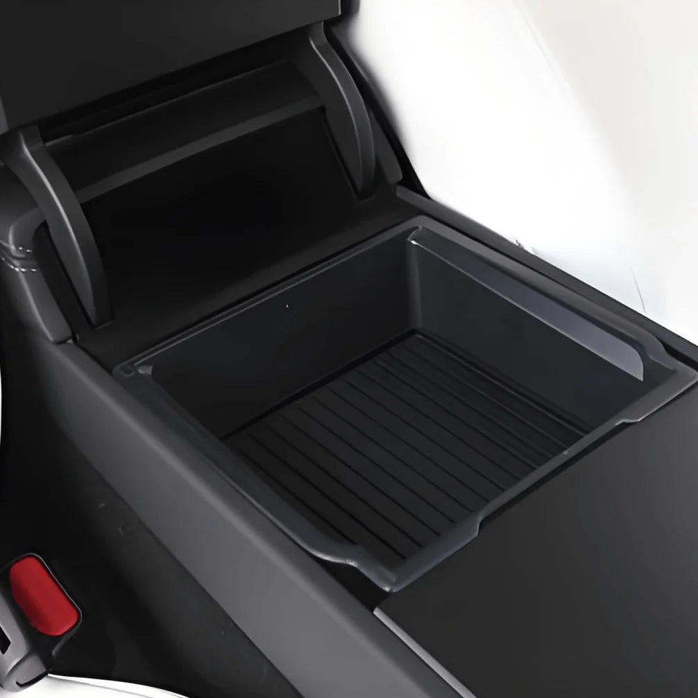 Central Console Armrest Storage Box Kit for Tesla Model Y Juniper & Model 3 Highland | Custom-Fit ABS Organizer with Anti-Slip Silicone Mat