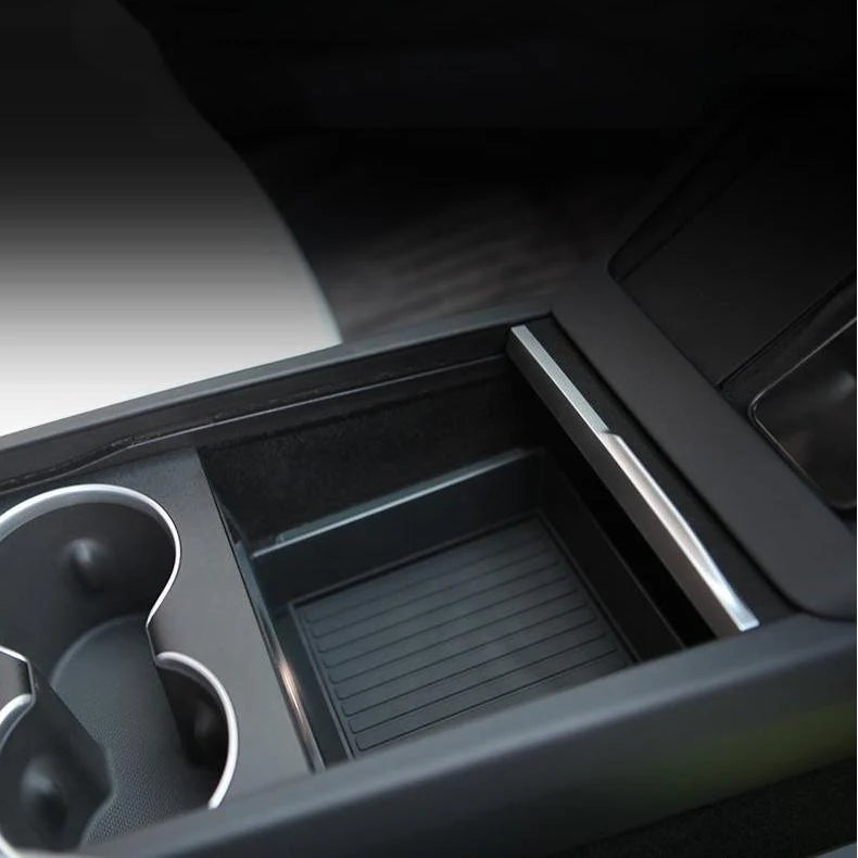 Central Console Armrest Storage Box Kit for Tesla Model Y Juniper & Model 3 Highland | Custom-Fit ABS Organizer with Anti-Slip Silicone Mat