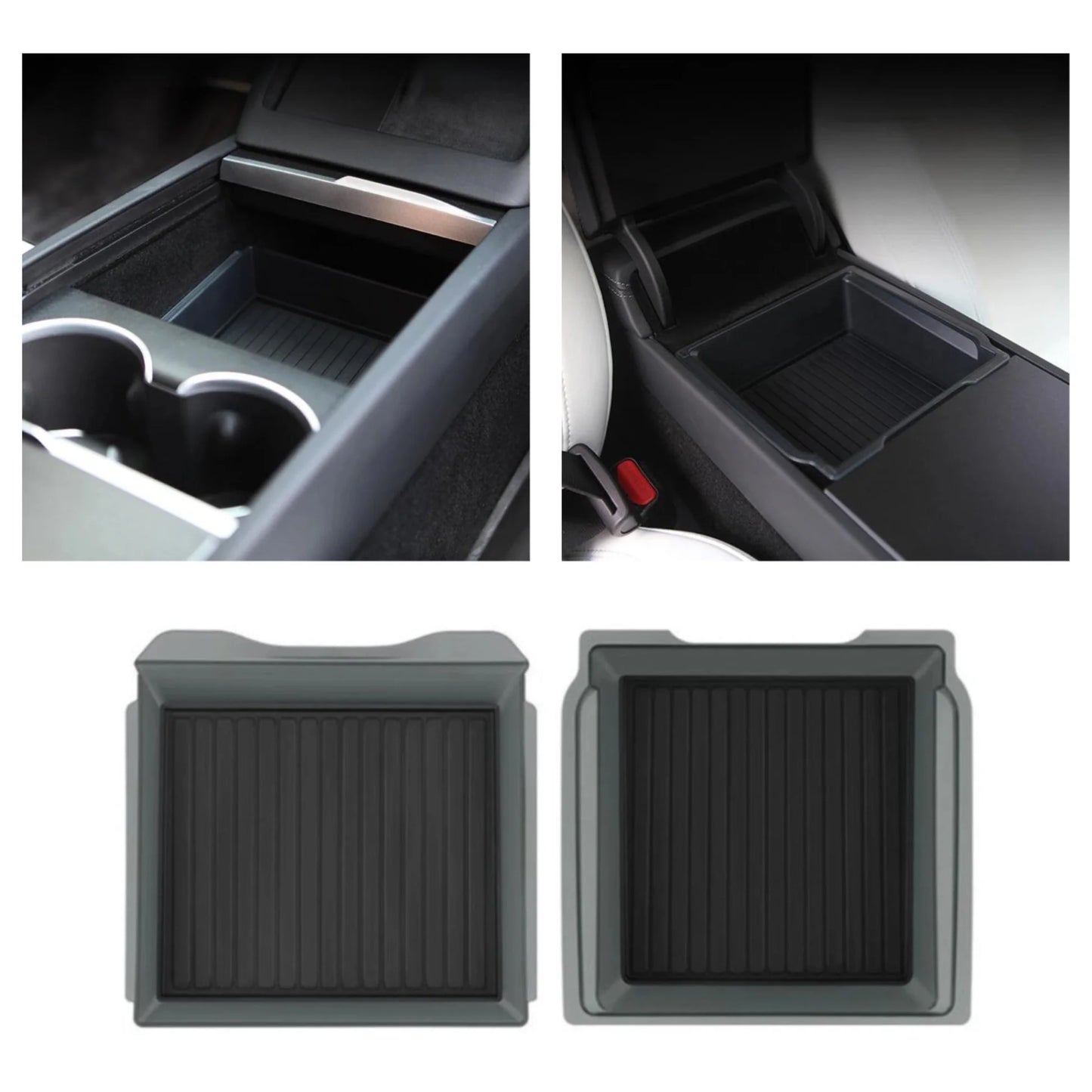 Central Console Armrest Storage Box Kit for Tesla Model Y Juniper & Model 3 Highland | Custom-Fit ABS Organizer with Anti-Slip Silicone Mat