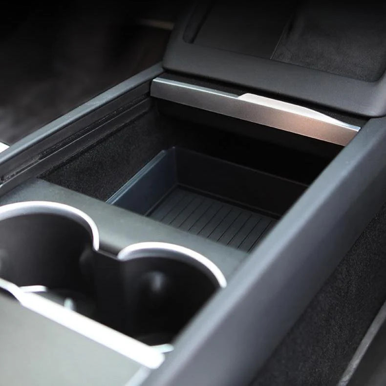 Central Console Armrest Storage Box Kit for Tesla Model Y Juniper & Model 3 Highland | Custom-Fit ABS Organizer with Anti-Slip Silicone Mat