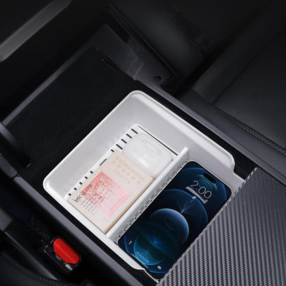 Center Console Storage Box for Tesla Model 3 Highland & Model Y Juniper — Upper, Lower & Armrest Organizer Options