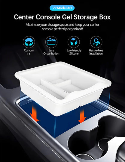 Central Console Storage Box Organizer for Tesla Model 3 & Model Y (Silicone + PC, Precise Fit)