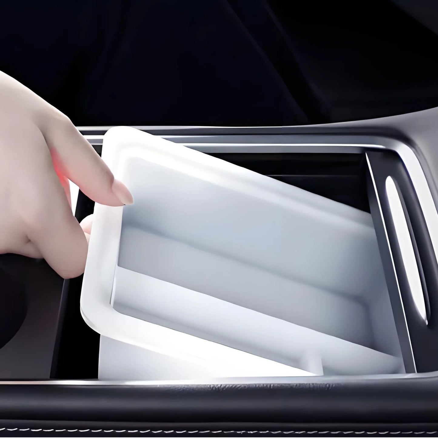 Central Console Storage Box Organizer for Tesla Model 3 & Model Y (Silicone + PC, Precise Fit)