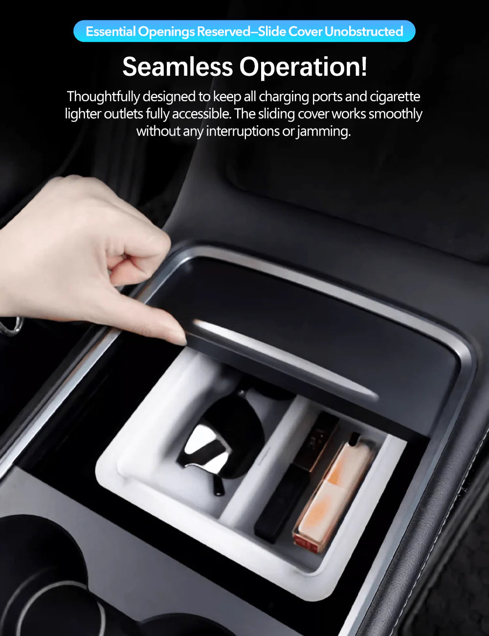 Central Console Storage Box Organizer for Tesla Model 3 & Model Y (Silicone + PC, Precise Fit)