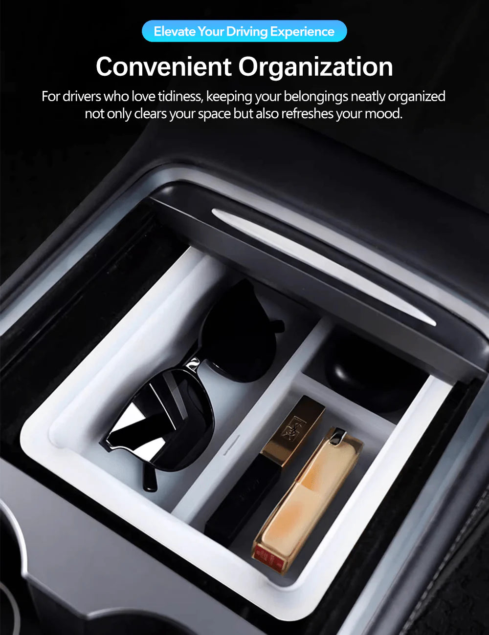Central Console Storage Box Organizer for Tesla Model 3 & Model Y (Silicone + PC, Precise Fit)