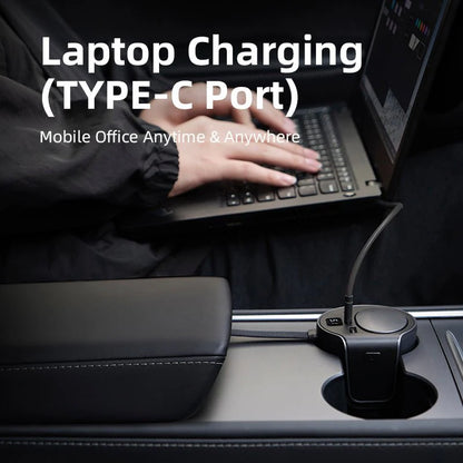 65W Cigarette Lighter USB Hub Adapter for Tesla Model 3 & Model Y (2021–2026) – Multi-Port Fast Charging USB-A & USB-C Expansion