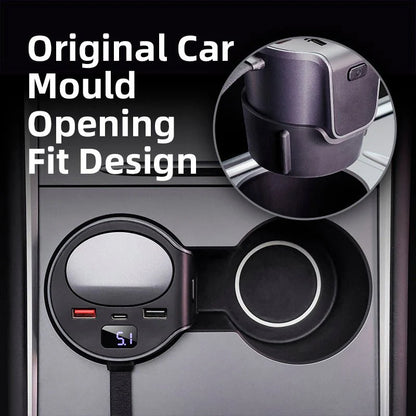 65W Cigarette Lighter USB Hub Adapter for Tesla Model 3 & Model Y (2021–2026) – Multi-Port Fast Charging USB-A & USB-C Expansion