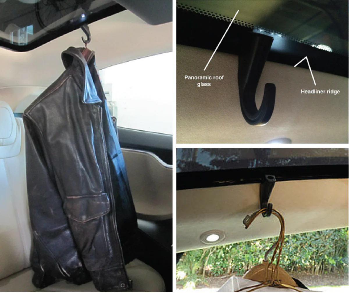 HookUp Coat Hooks for Tesla Model S – Easy Install, No Drilling, Panoramic & All Glass Roof Compatible