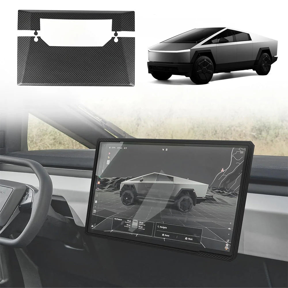 Real Dry Carbon Fiber Display Back Overlay for Tesla Cybertruck (2024+) | Center Screen Rear Cover, Precision Fit, 2-Piece Design