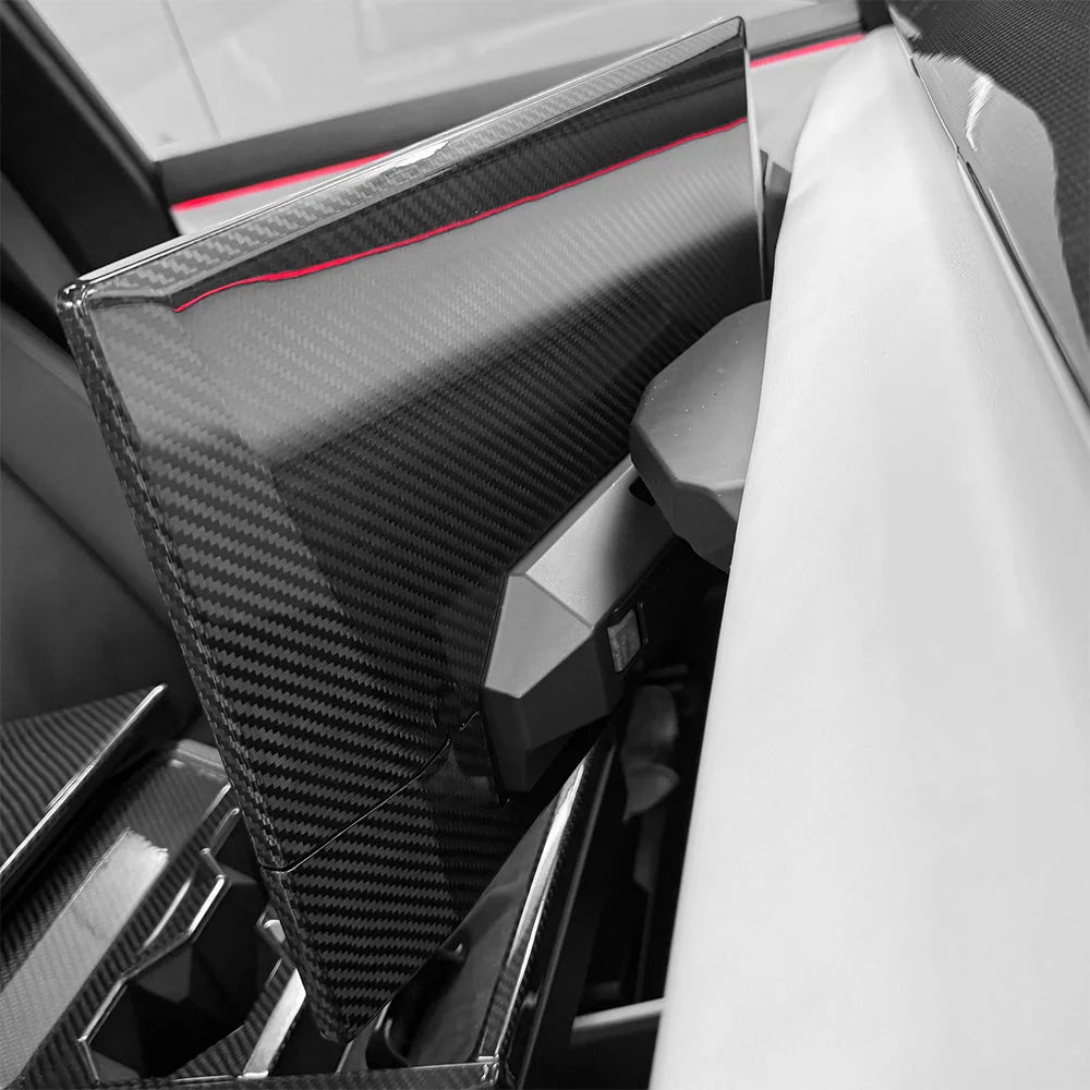 Real Dry Carbon Fiber Display Back Overlay for Tesla Cybertruck (2024+) | Center Screen Rear Cover, Precision Fit, 2-Piece Design