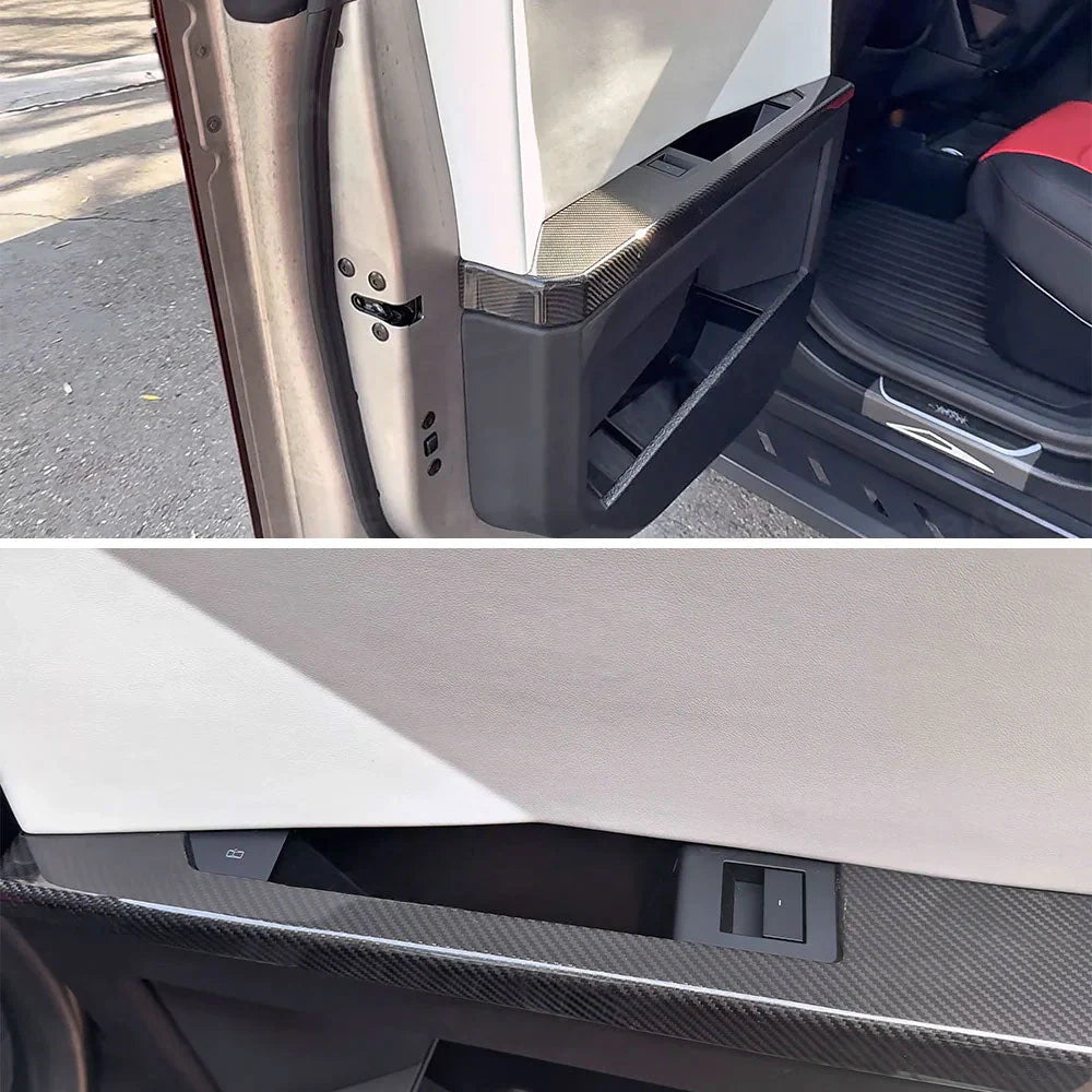 Real Molded Carbon Fiber Lower Door Panel Armrest Overlays for Tesla Cybertruck (4-Piece Set) | Matte or Gloss Finish