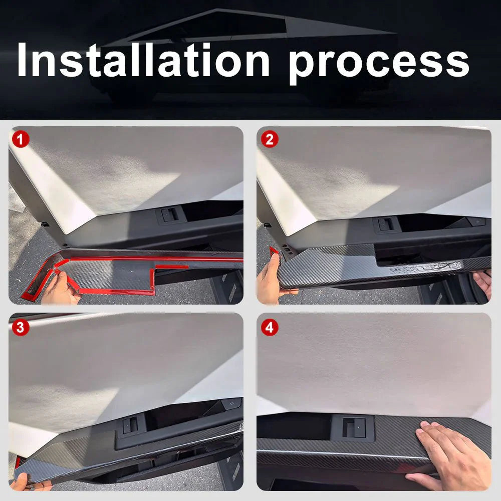 Real Molded Carbon Fiber Lower Door Panel Armrest Overlays for Tesla Cybertruck (4-Piece Set) | Matte or Gloss Finish