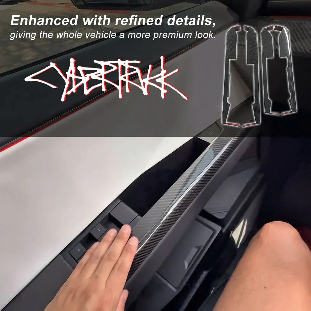 Real Molded Carbon Fiber Lower Door Panel Armrest Overlays for Tesla Cybertruck (4-Piece Set) | Matte or Gloss Finish