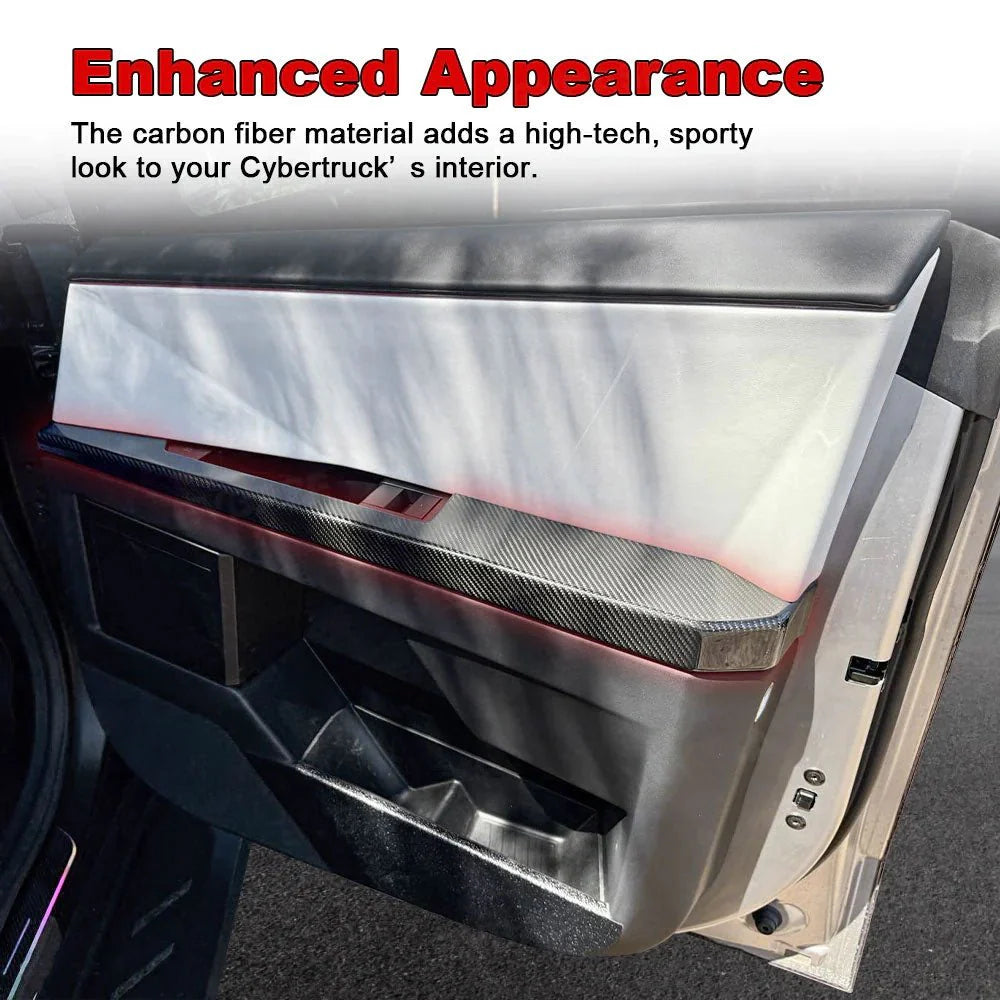 Real Molded Carbon Fiber Lower Door Panel Armrest Overlays for Tesla Cybertruck (4-Piece Set) | Matte or Gloss Finish