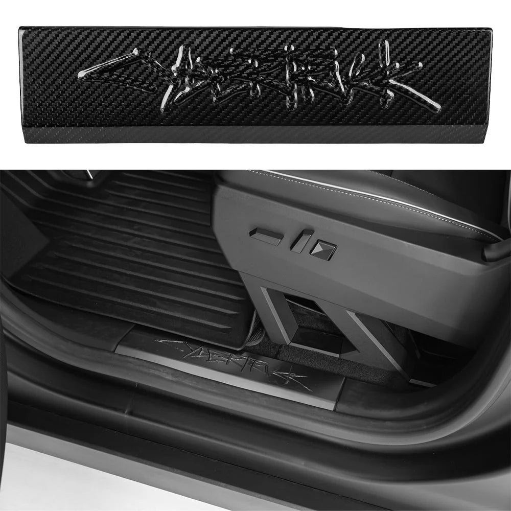 Tesla Cybertruck Dry Carbon Fiber Front Door Sill Trim | Performance Entry Guard Overlay (1 Pair, 2024+)
