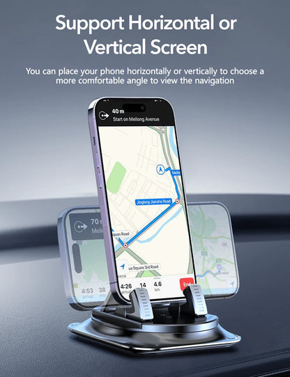 Tesla Dashboard Phone Holder – 360° Rotating Mount with Nano-Gel Suction, One-Hand Clamp, Anti-Shake, Model 3/Y/S/X