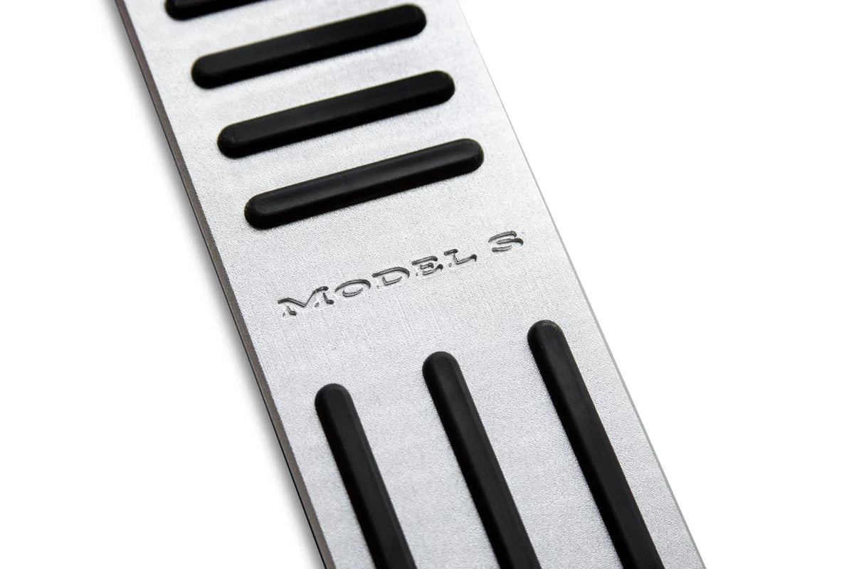 Tesla Model S Foot Rest Dead Pedal Cover – Brushed Aluminum with Non-Slip Rubber Strips