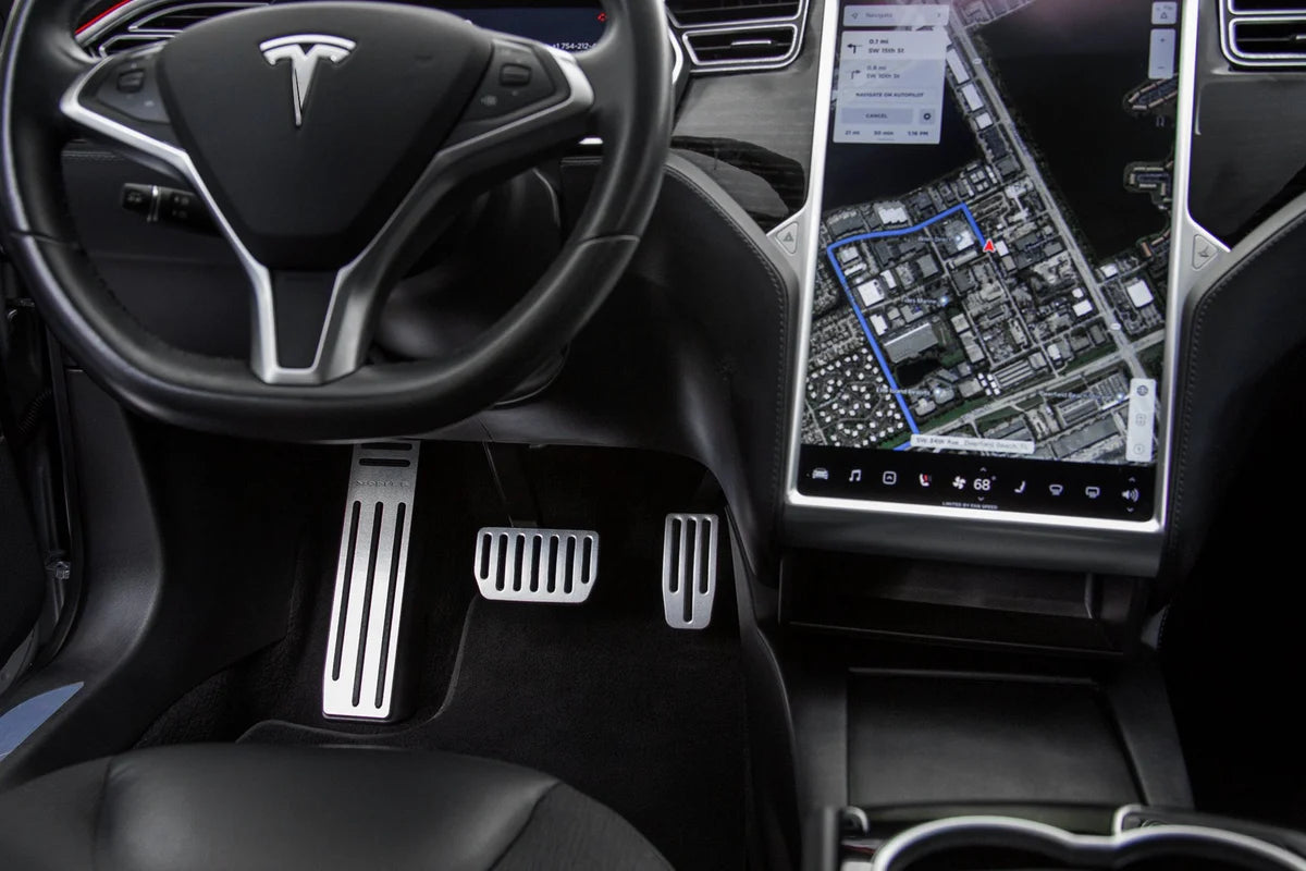 Tesla Model S Foot Rest Dead Pedal Cover – Brushed Aluminum with Non-Slip Rubber Strips