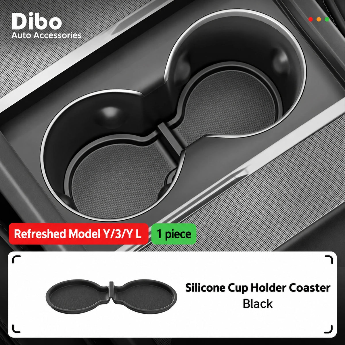 Dibo Tesla accessory - Refreshed Model Y / 3 / Y L; Silicone Cup Holder Coaster; Black; 1 piece. Keep this flat coaster shape distinct from deep cup holder.