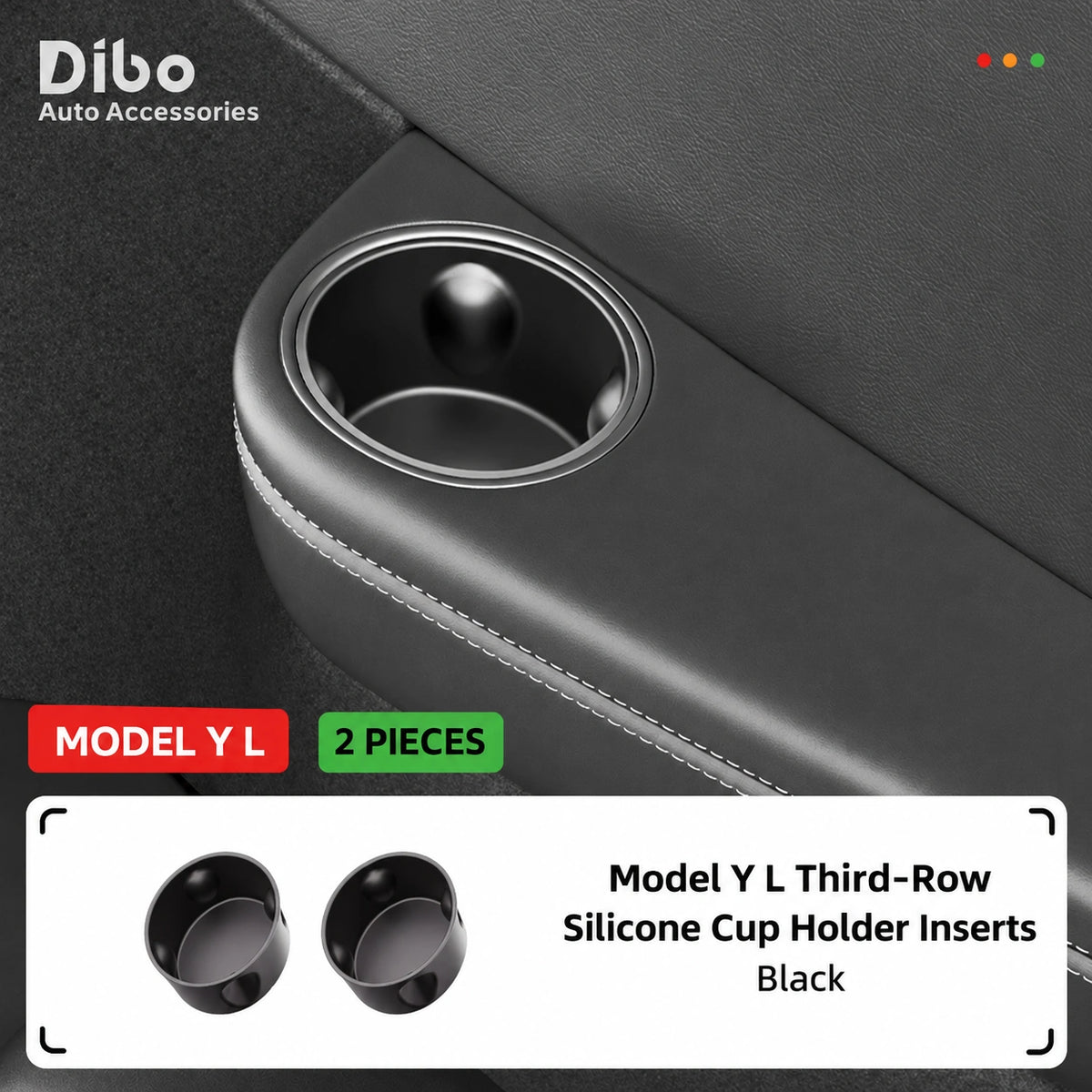 Dibo Tesla accessory - Model Y L Third-Row Silicone Cup Holder Inserts; Black; 2 pieces.