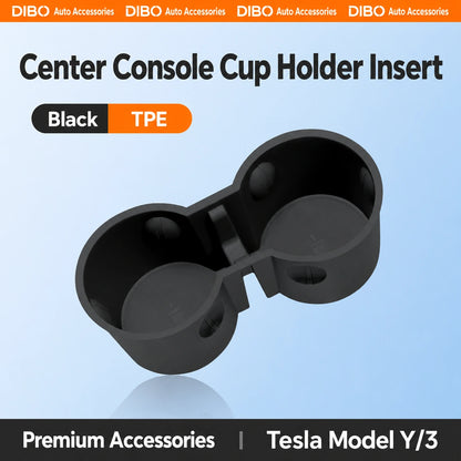 Dibo Tesla accessory - Center Console Cup Holder Insert; Black; TPE; Tesla Model Y/3.