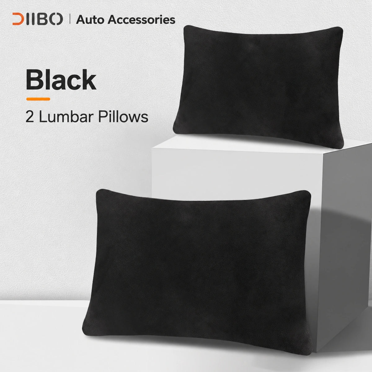 Dibo Tesla accessory - Black; 2 Lumbar Pillows. Preserve product count exactly and do NOT add medical claims.