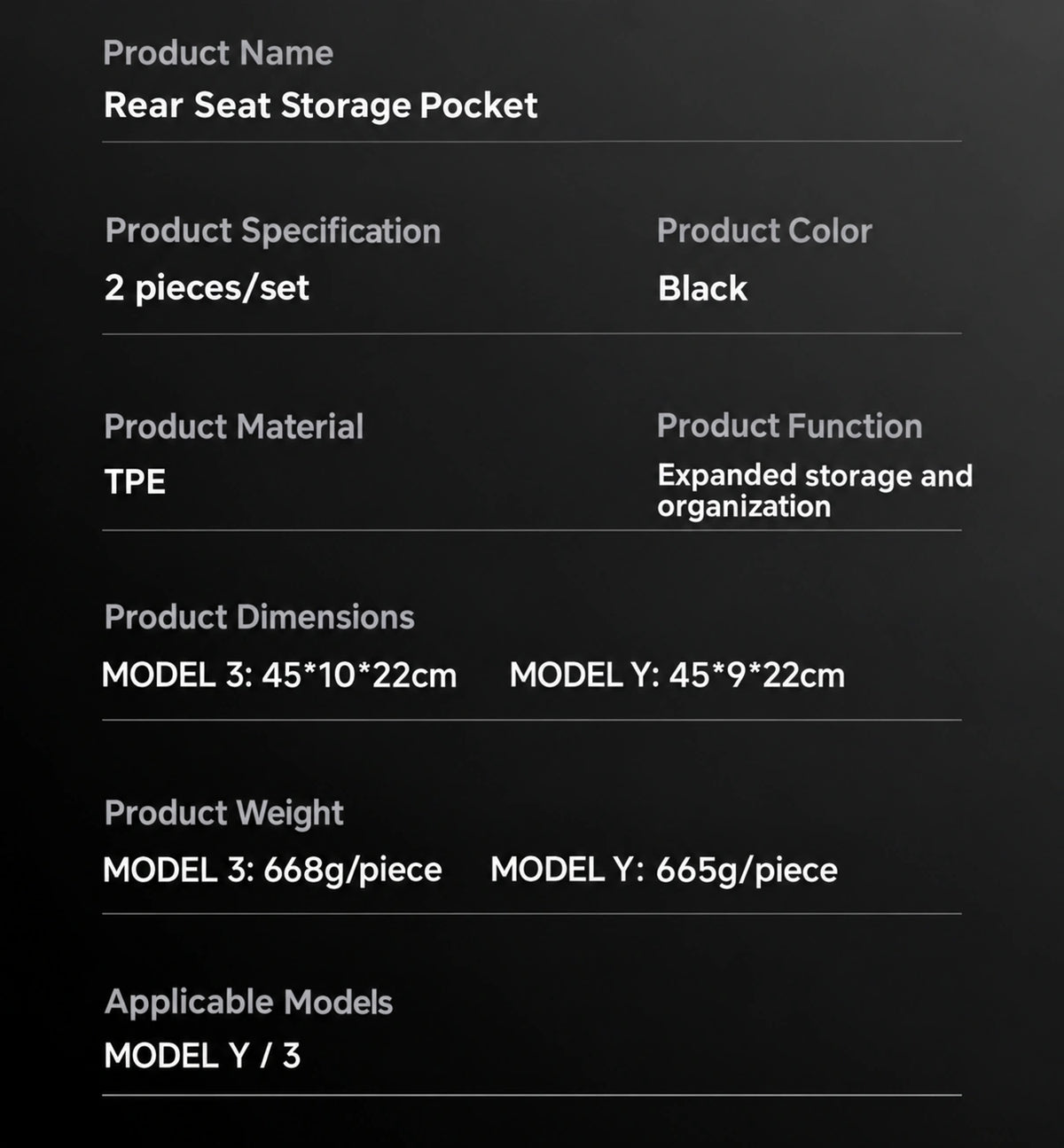 Tesla Rear Seat Storage Bins - English product detail
