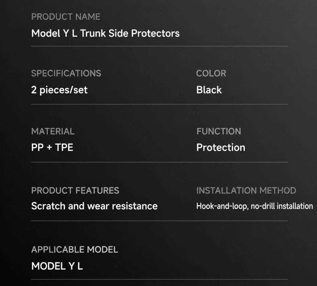 Tesla Model Y L Trunk Side Protectors - English product detail