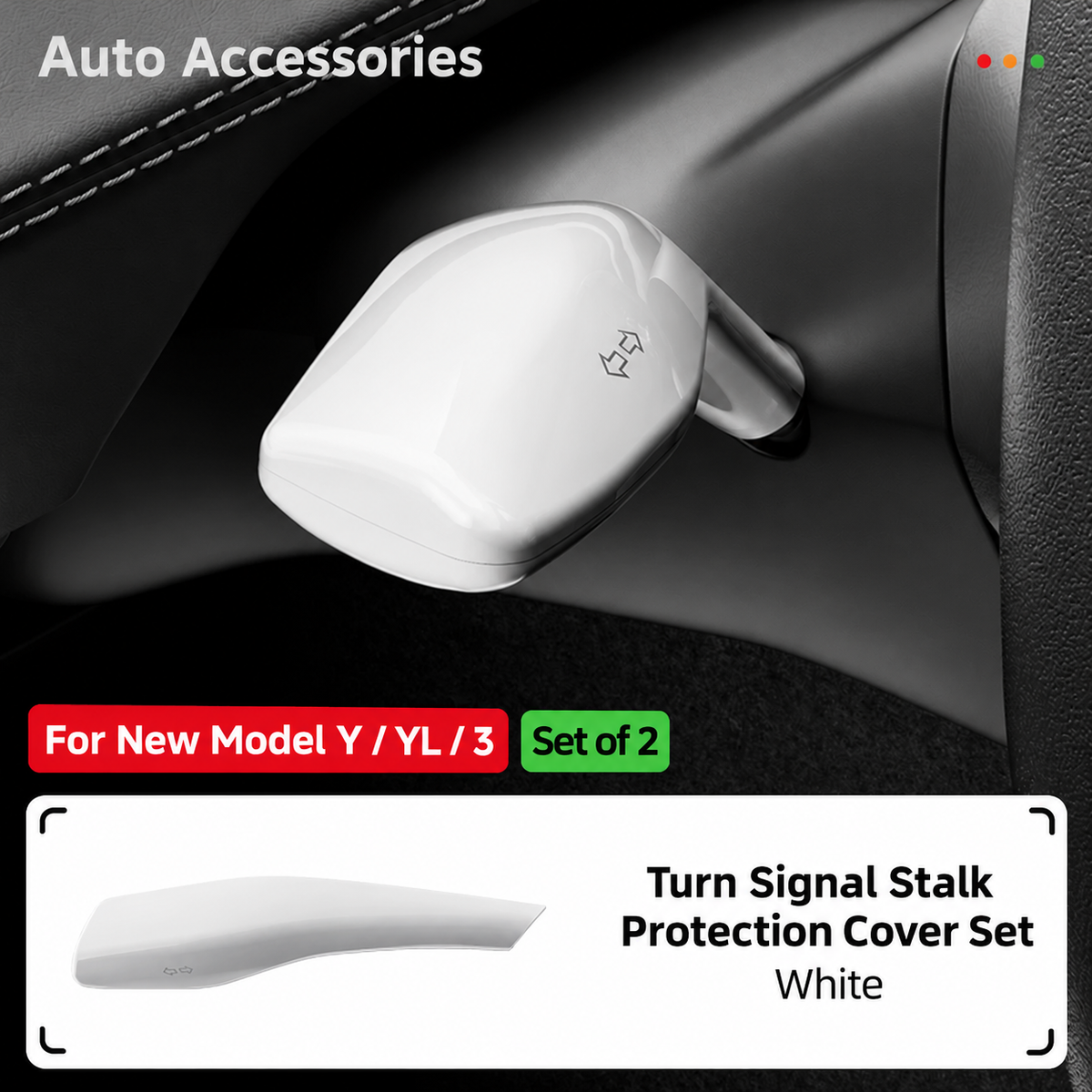Dibo Tesla snap-on stalk cover - Glossy white - 2-piece set