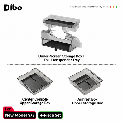 Behind-Screen Storage Trays - Refreshed Model Y - Storage bundle: under-screen box + ETC tray + console/armrest organizers