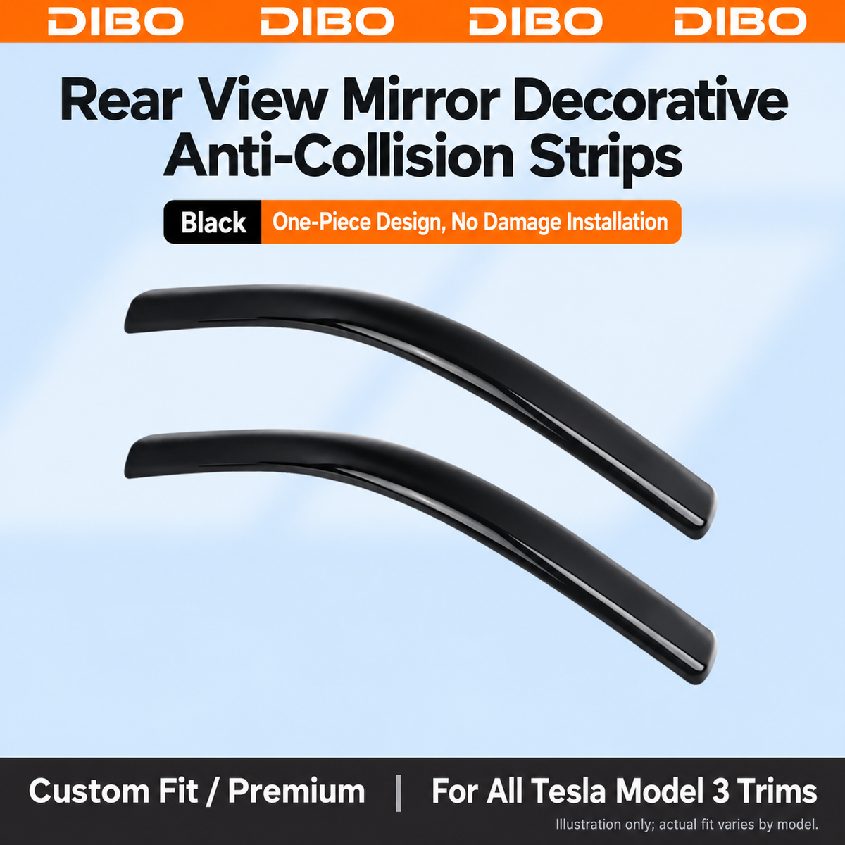 Side Mirror Protective Trim - Model 3 - Black, 2 pieces