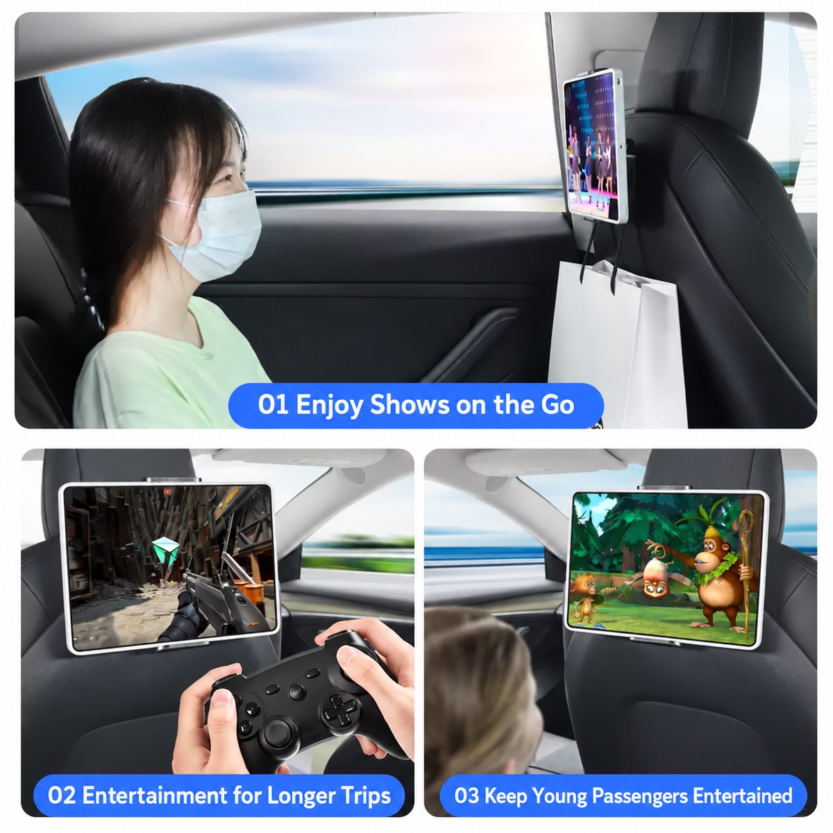 Tesla seatback tablet holder with hooks product detail 02