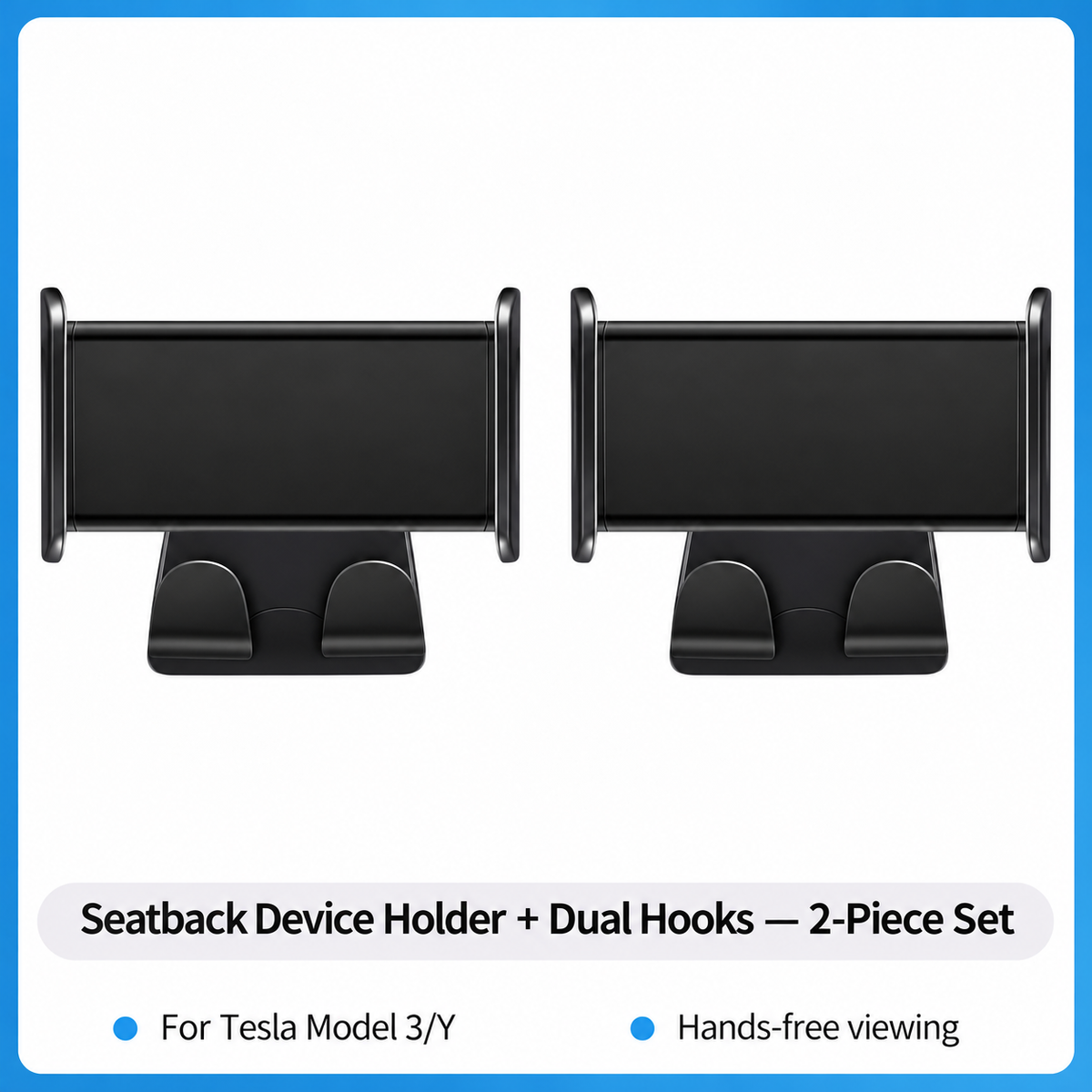 Seatback Phone & Tablet Holders - Model 3 / Model Y - Device holder with dual hooks, 2-piece set