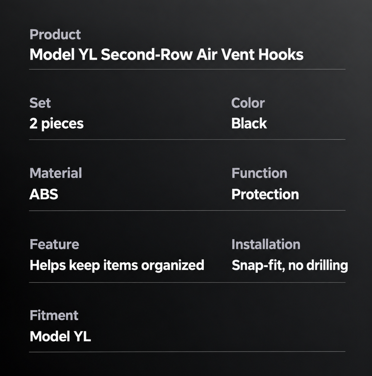 Model YL second-row air vent hooks product detail 06