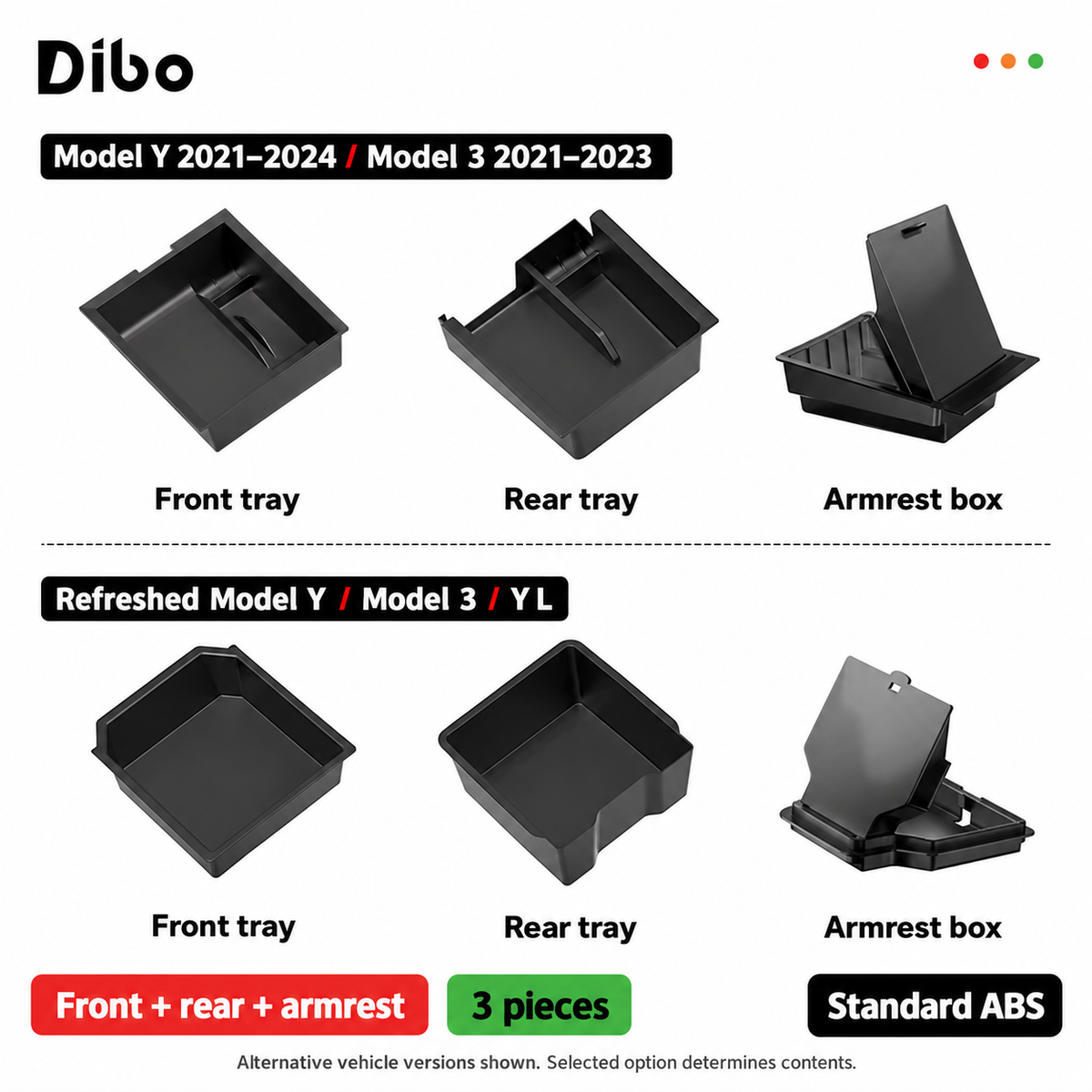 Dibo console organizer - Front + rear + armrest / standard / 3 pcs - alternative vehicle versions shown