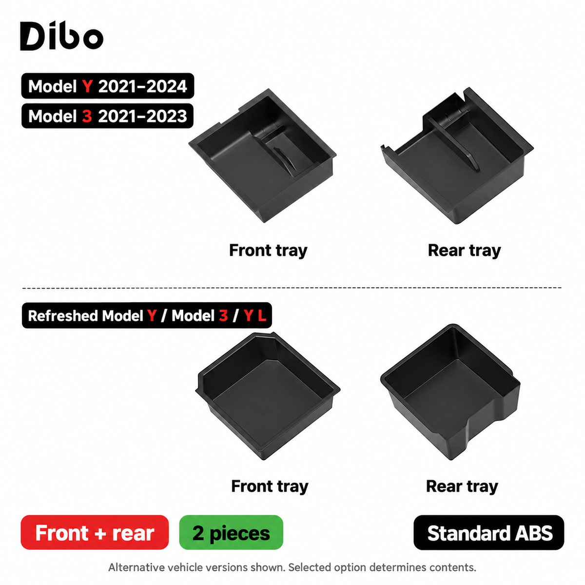 Dibo console organizer - Front + rear / standard / 2 pcs - alternative vehicle versions shown