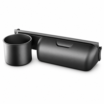 Dibo black glasses case and cup holder for Tesla Model Y Juniper and Model Y L, white background