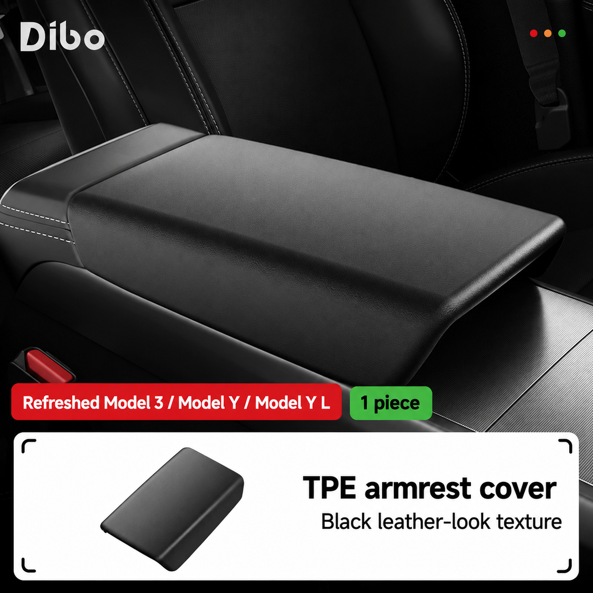 Dibo armrest cover and rear vent frame options - Refreshed Model 3, Model Y & Y L / black TPE leather look