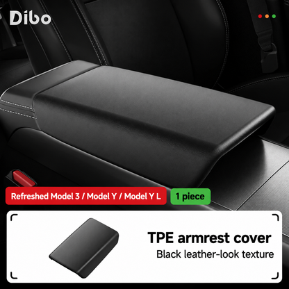Dibo armrest cover and rear vent frame options - Refreshed Model 3, Model Y & Y L / black TPE leather look