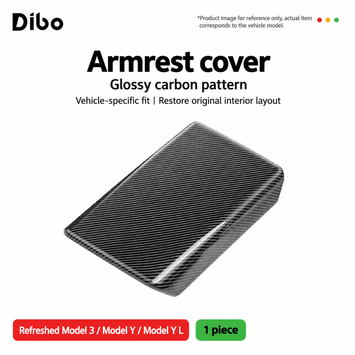 Dibo armrest cover and rear vent frame options - Refreshed Model 3, Model Y & Y L / glossy carbon pattern